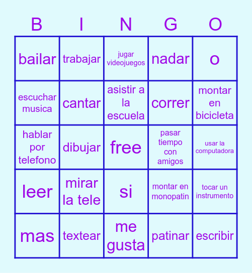 spanish 1A Bingo Card