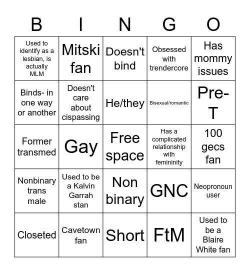 Tucute transmasc bingo Card