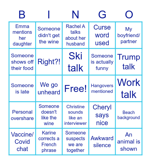 Wine Night Bingo Card
