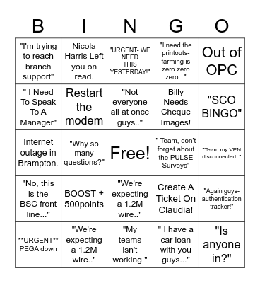 BSC FRONT LINE Bingo Card