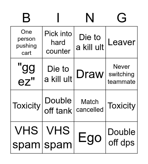 Overwatch low elo bingo Card