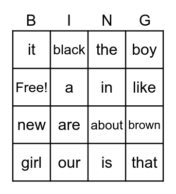 Dolch Sight Words Bingo Card