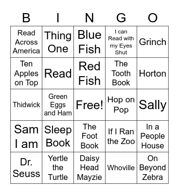 Dr. Seuss Bingo Card