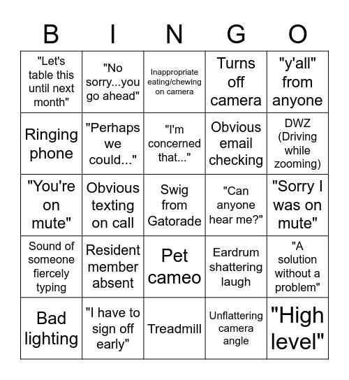 CORD BOD Call Bingo Card