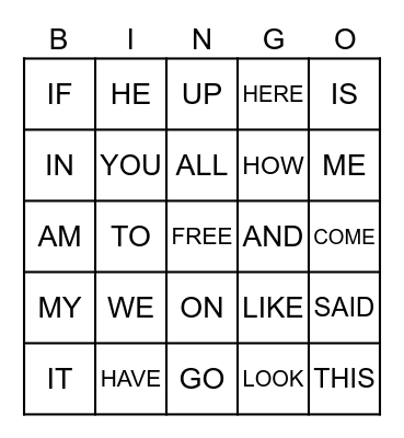 SIGHT WORDS BINGO Card
