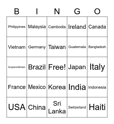 Where It Is Made Bingo Card