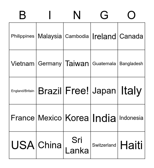 Where It Is Made Bingo Card