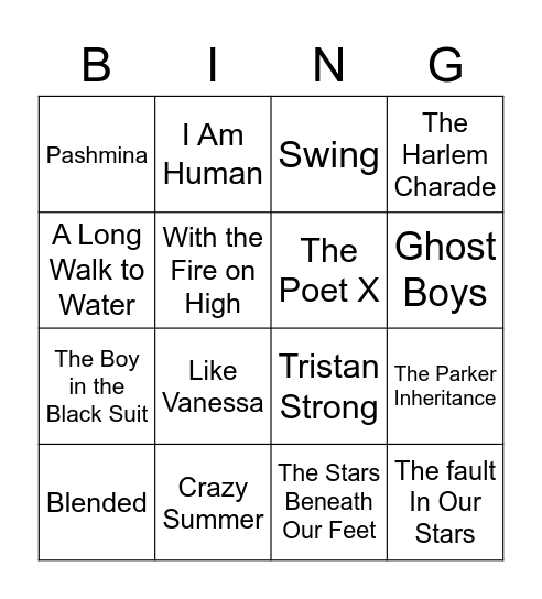 Literacy Week Book Bingo Card
