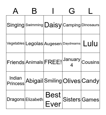 Abigingo Bingo Card