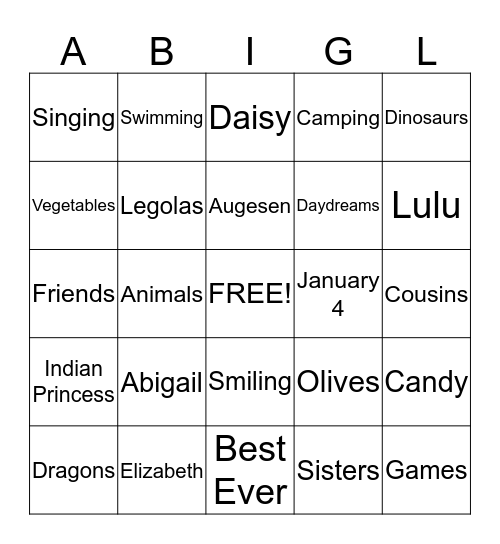 Abigingo Bingo Card