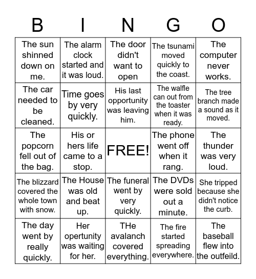 Personification Bingo!!! Bingo Card