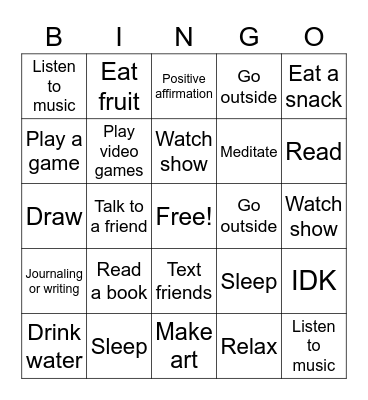 Self-Care Bingo Card