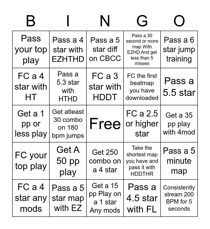 osu!mania Bingo Card