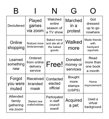 Work from home continued... Bingo Card
