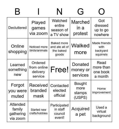 Work from home continued... Bingo Card