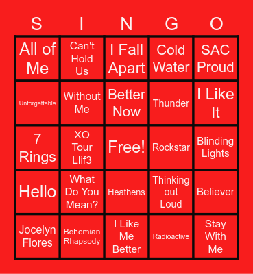SINGO Bingo Card