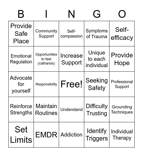 Trauma Bingo Card