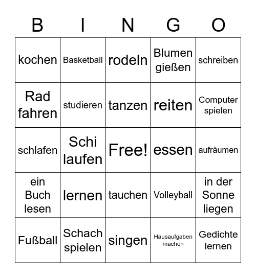 Die Freizeit Bingo Card