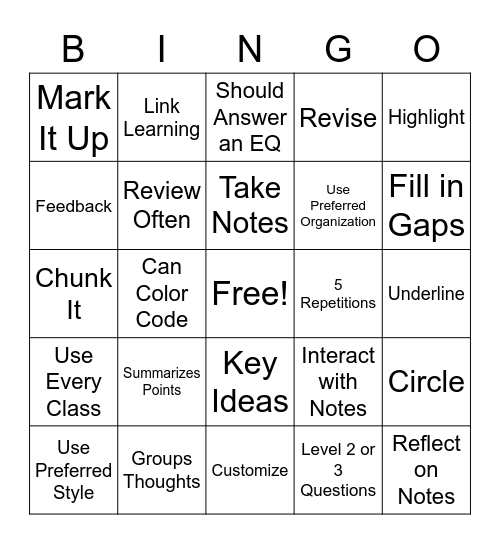 Notes Bingo Card