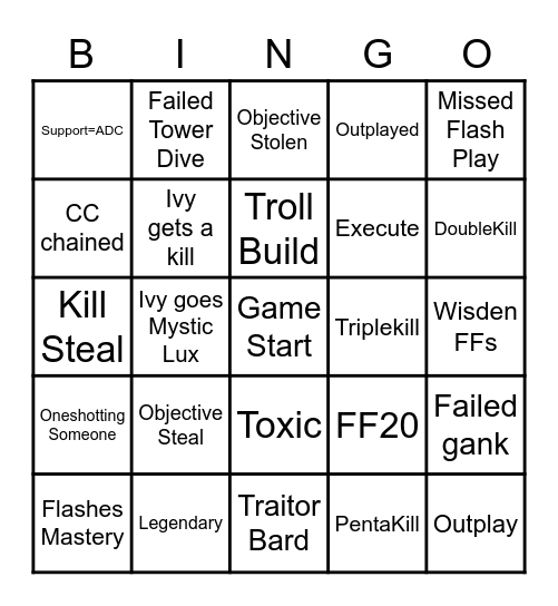 League Bingo Card