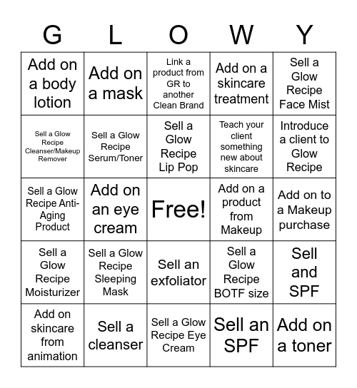 Glow Recipe-O Bingo Card