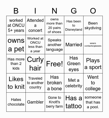 Workplace Bingo Card