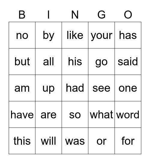 Sight Words Bingo 6-10 Bingo Card