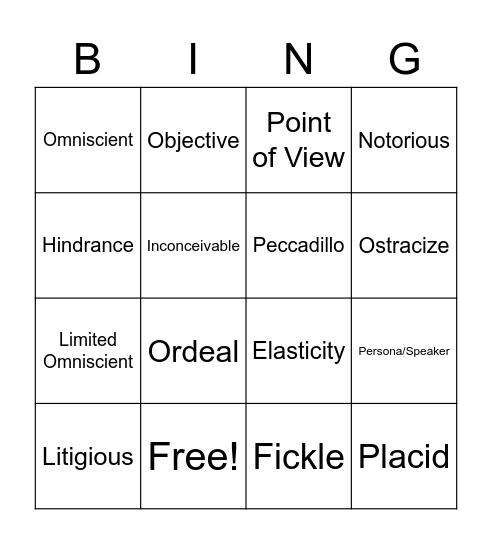 Vocab #6 Bingo Card