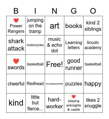 Hayden & Porter Bday Bingo Card