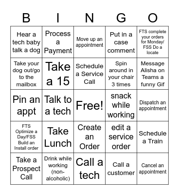 IFB FTS Saturday Bingo Card