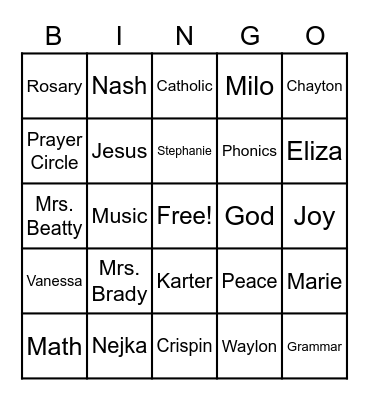 St. Mary's Bingo Card