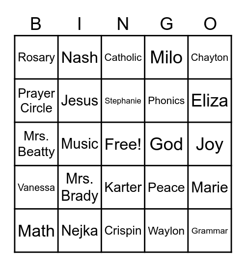 St. Mary's Bingo Card