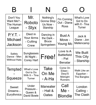 Rachel 80s BDAY Bingo Card