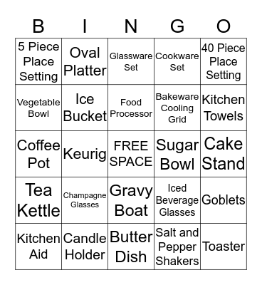 Caraline's Bridal Shower Gift Registry Bingo Card