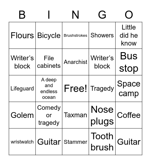 Stranger Than Fiction Bingo Card