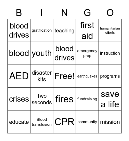 Red Cross Bingo Card