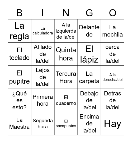 Conga! Spanish Side Bingo Card