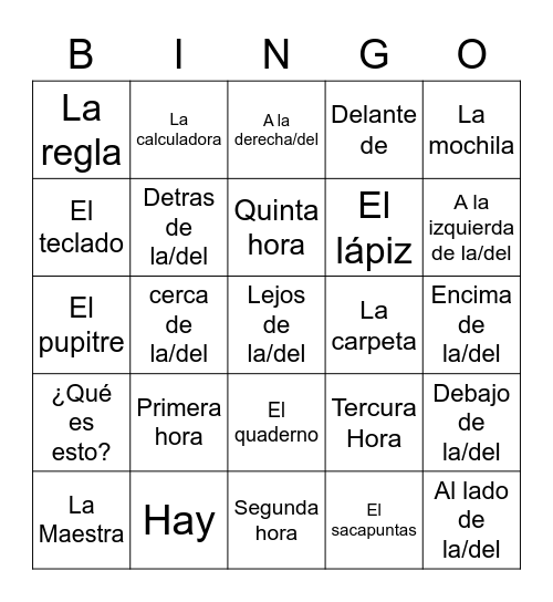 Conga! Spanish Side Bingo Card