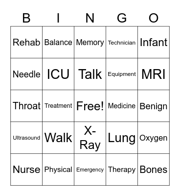 Healthcare Words Bingo Card