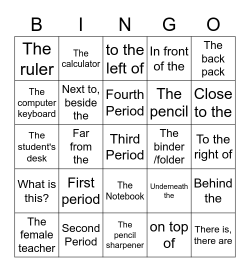 Conga! Spanish Side Bingo Card