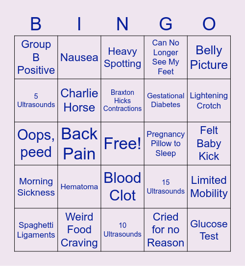 Catherine's Pregnancy Bingo Card