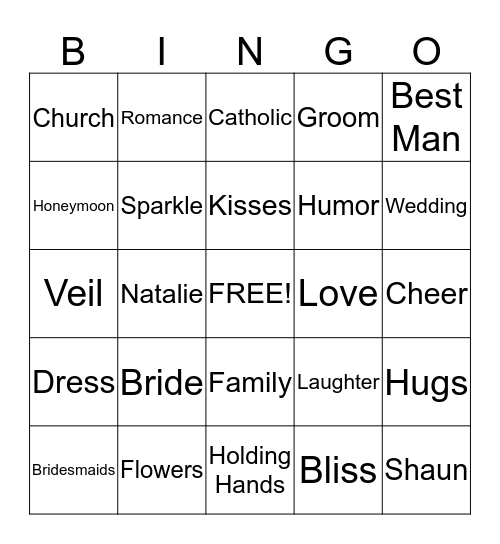 Bridal Bingo Card