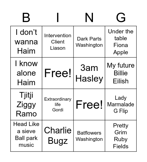 Em’s Hottest 100 Bingo Card
