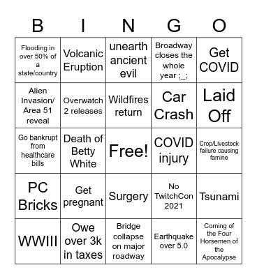 2021 Disaster Bingo Card