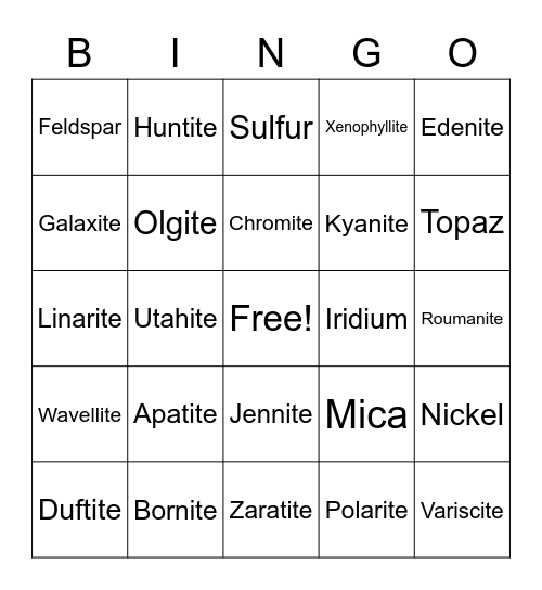 Science Minerals Project: Bingo 2 Bingo Card