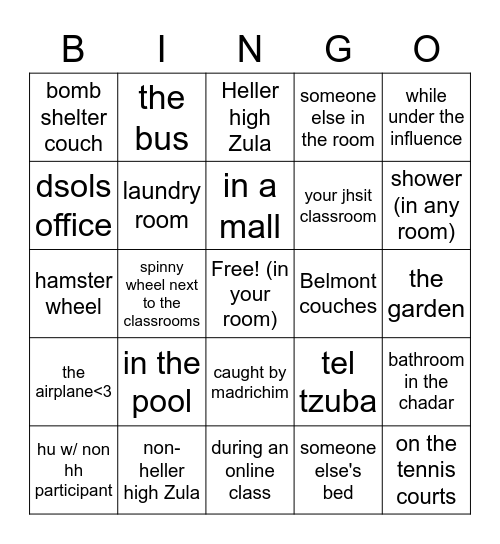 Heller high hu bingo board Bingo Card