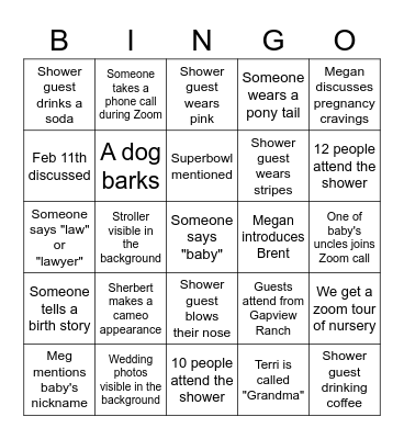 Baby Bingo Card