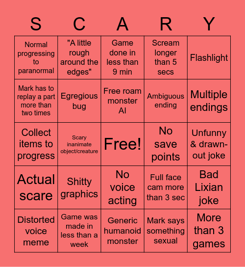 3 Scary Games Bingo Card