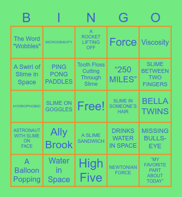 Slime in Space Bingo Card