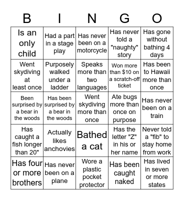 That's Interesting, Unusual, Strange, Funny, Weird, etc. Bingo Card